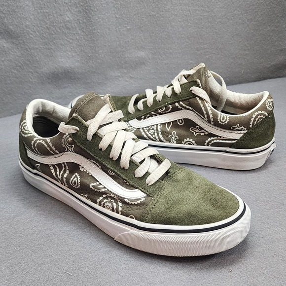 Vans Shoes - Vans Old Skool Paisley Print Suede Canvas Skate Shoes Olive Green‎ M 6 W 7.5